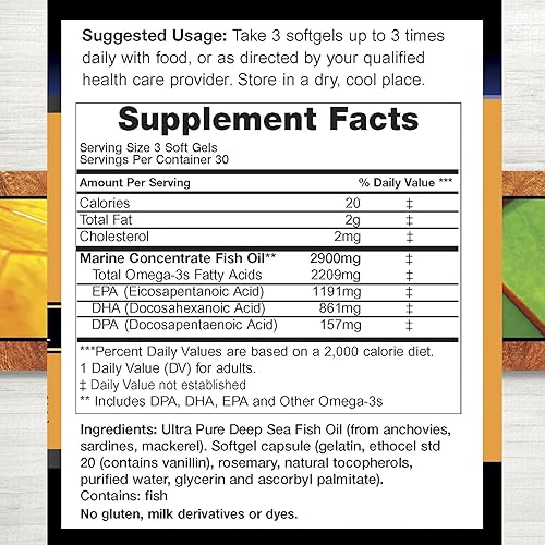 Miniatura 2 de Aceite de pescado natural capturado silvestre concentrado ultra puro de máxima resistencia, aceite sostenible Omega 3 DPA-EPA-DHA Suplemento de