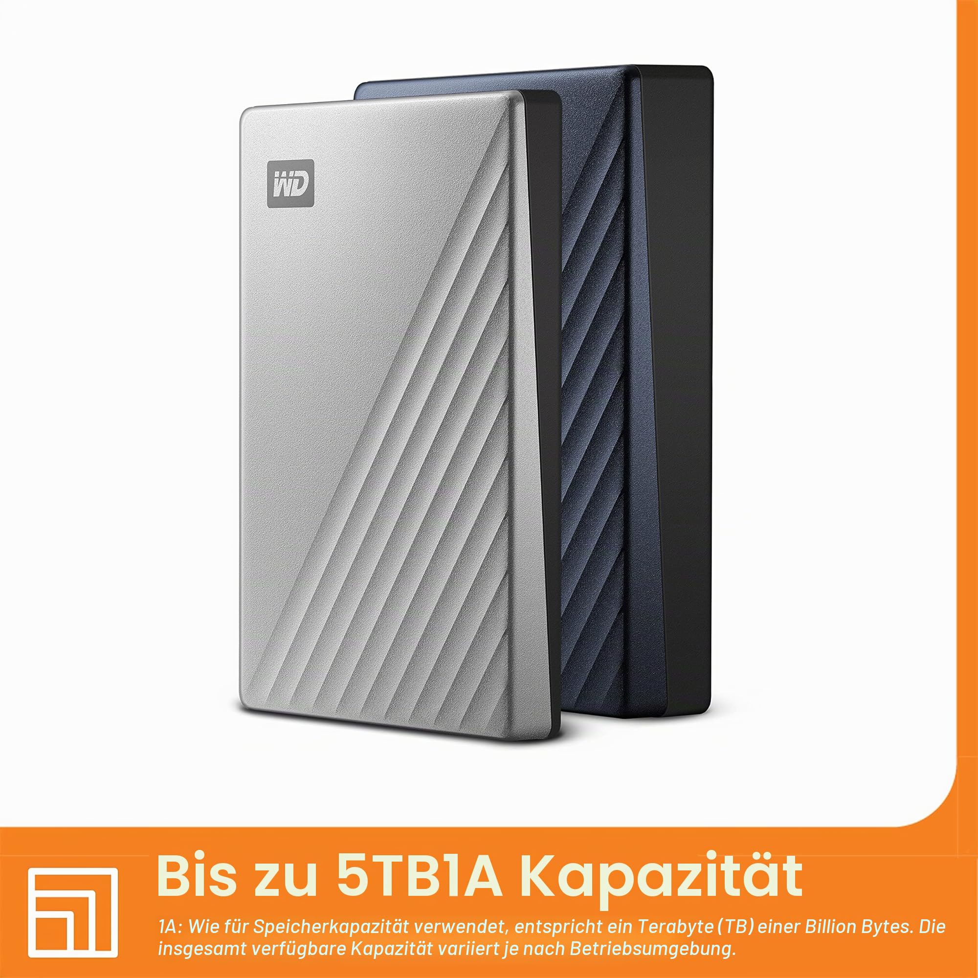 WD My Passport Ultra externe Festplatte 4 TB (mobiler Speicher, Metallgehäuse, herunterladbare Software, automatische Backups, Passwortschutz) Silber - auch kompatibel mit PC, Xbox, PS4 und PS5