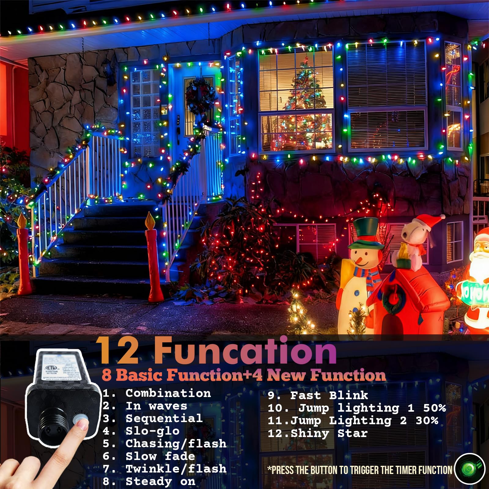 FLVOECN 120 m, 1200 LED per esterni, illuminazione natalizia per esterni, con telecomando, 12 modalità, timer, ghirlanda di Natale con illuminazione per feste, matrimoni, Pasqua, giardino, balcone