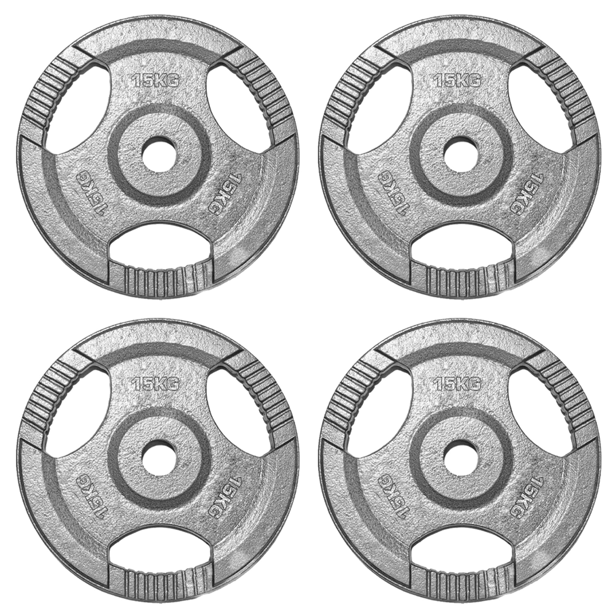 TNP Accessories 2-Inch Olympic Cast Iron Weight Plates (Set of 4) | Heavy-Duty Silver Tri-Grip for Barbells & Dumbbells | Home & Commercial Gym Strength Training (4 x 15kg)
