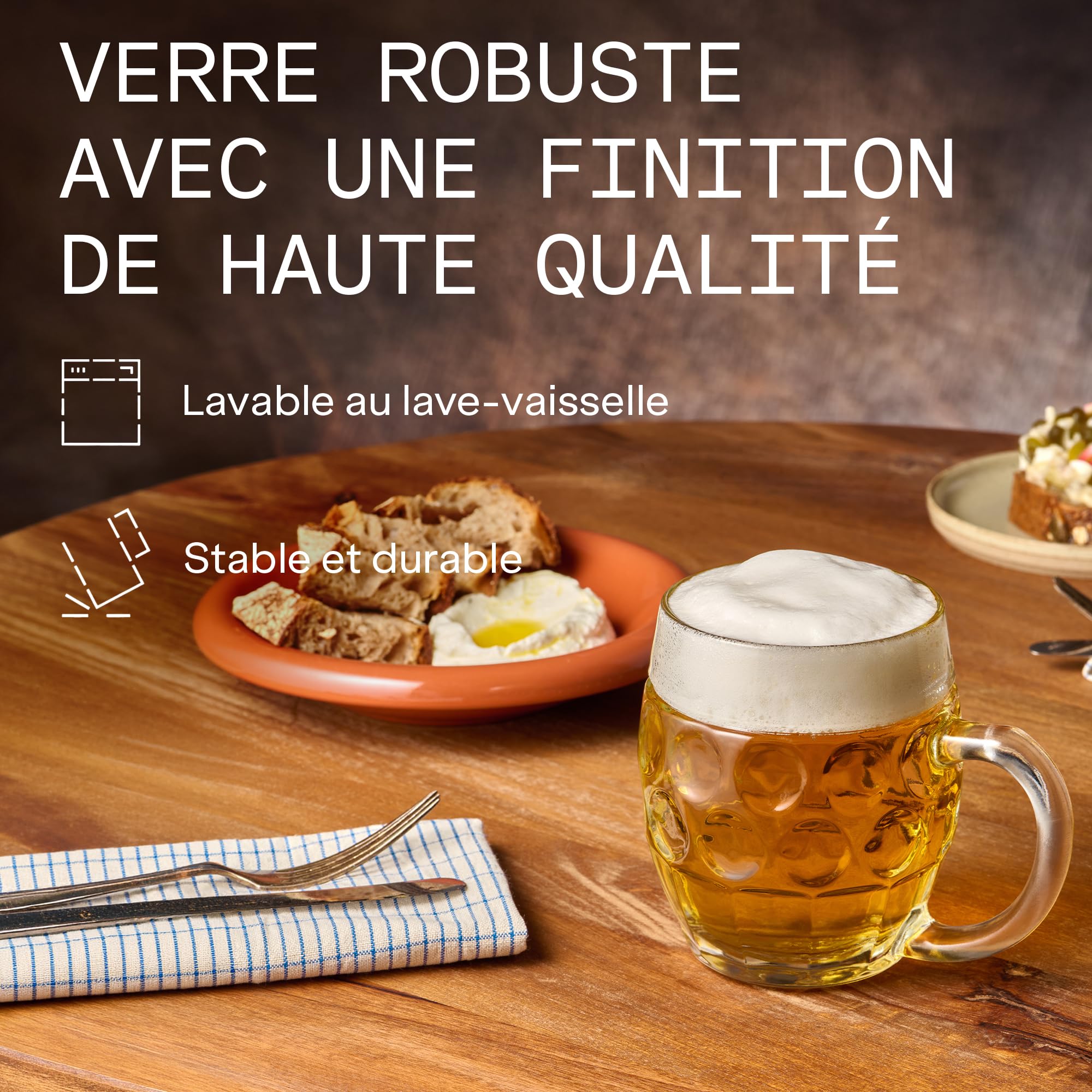 STÖLZLE LAUSITZ Oberglas Tübinger Augenkanne chope à bière 0,4l I lot de 6 pièces I verre à bière traditionnel à poignée I lavable au lave-vaisselle I haute qualité I résistants aux chocs