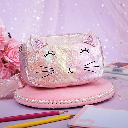 Miniatura 5 de PinkSheep Riñonera para niños y niñas, cangurera de unicornio y gato, bolsa para cinturón para niñas y niñas, cinturón ajustable para niños,