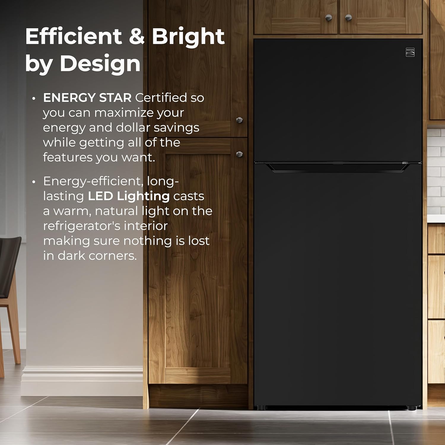 Kenmore 33" Top Mount Refrigerator with Freezer - Adjustable Shelving, Humidity-Controlled Crispers, Optional Ice Maker, LED Lighting, ENERGY STAR Certified, 25 cu. ft. Capacity - Black