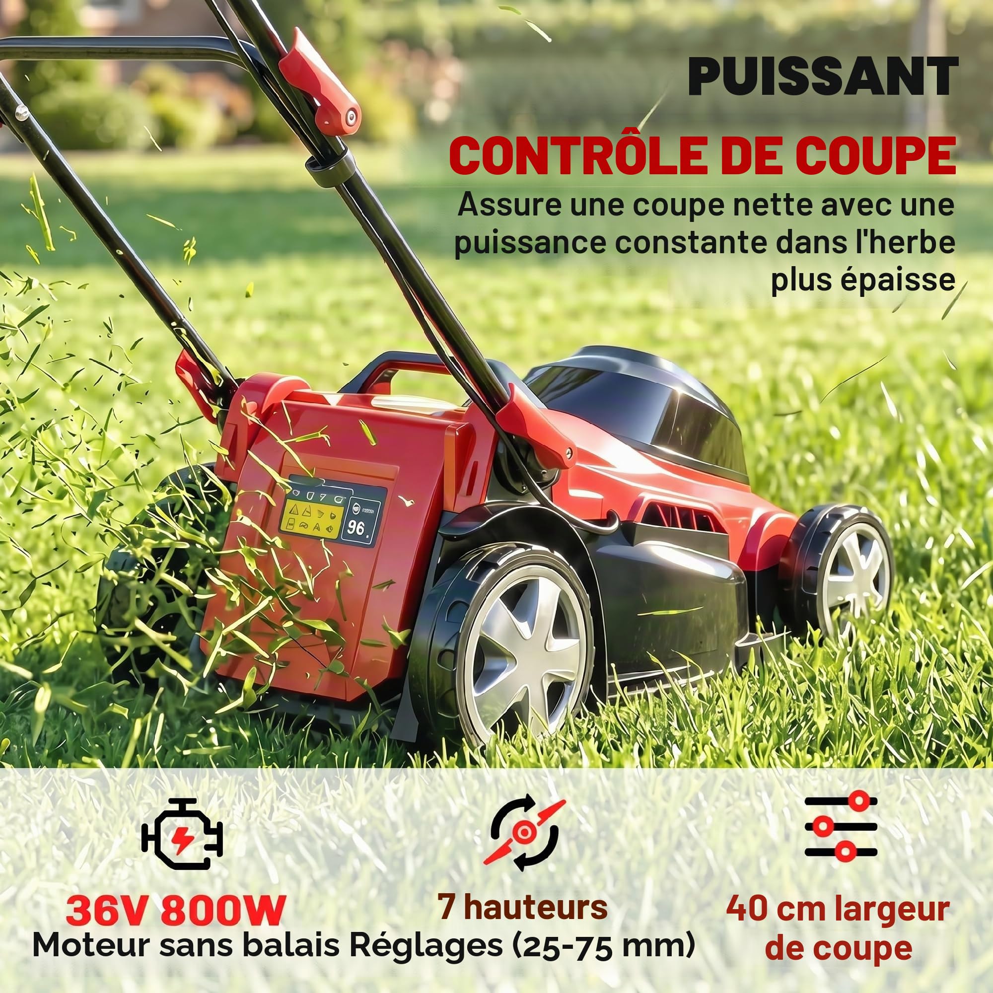 Outsunny Tondeuse électrique 800W 40cm Largeur de Coupe avec Sac 45L