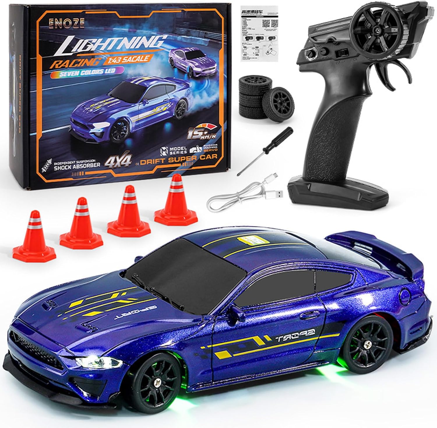 RC Drift Car, 1/43 Mini RC Drift Car with LED Lights,2.4GHz Full Proportional Remote Control Cars, 4WD High Speed Racing with Racing Tires, Can be Controlled with a Mobile Phone (8501-Army Green)