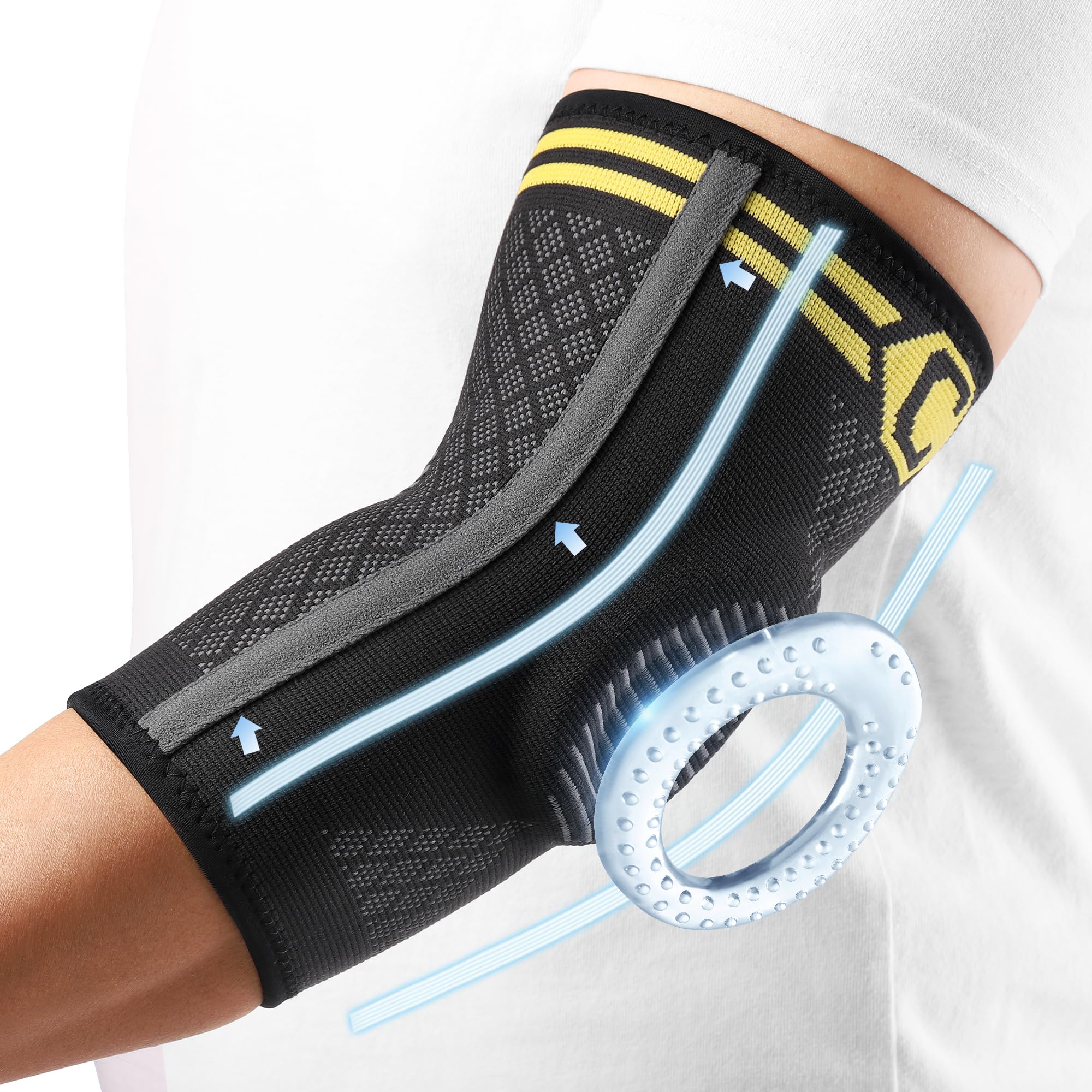 CAMBIVO Tutore Epicondilite Gomito x2 con Cuscinetto in Gel e Doppio Stabilizzatore, Gomitiera per Epicondilite, Gomitiere Palestra Fascia per Gomito del Tennista, Tendinite, Pallavolo, Powerlifting