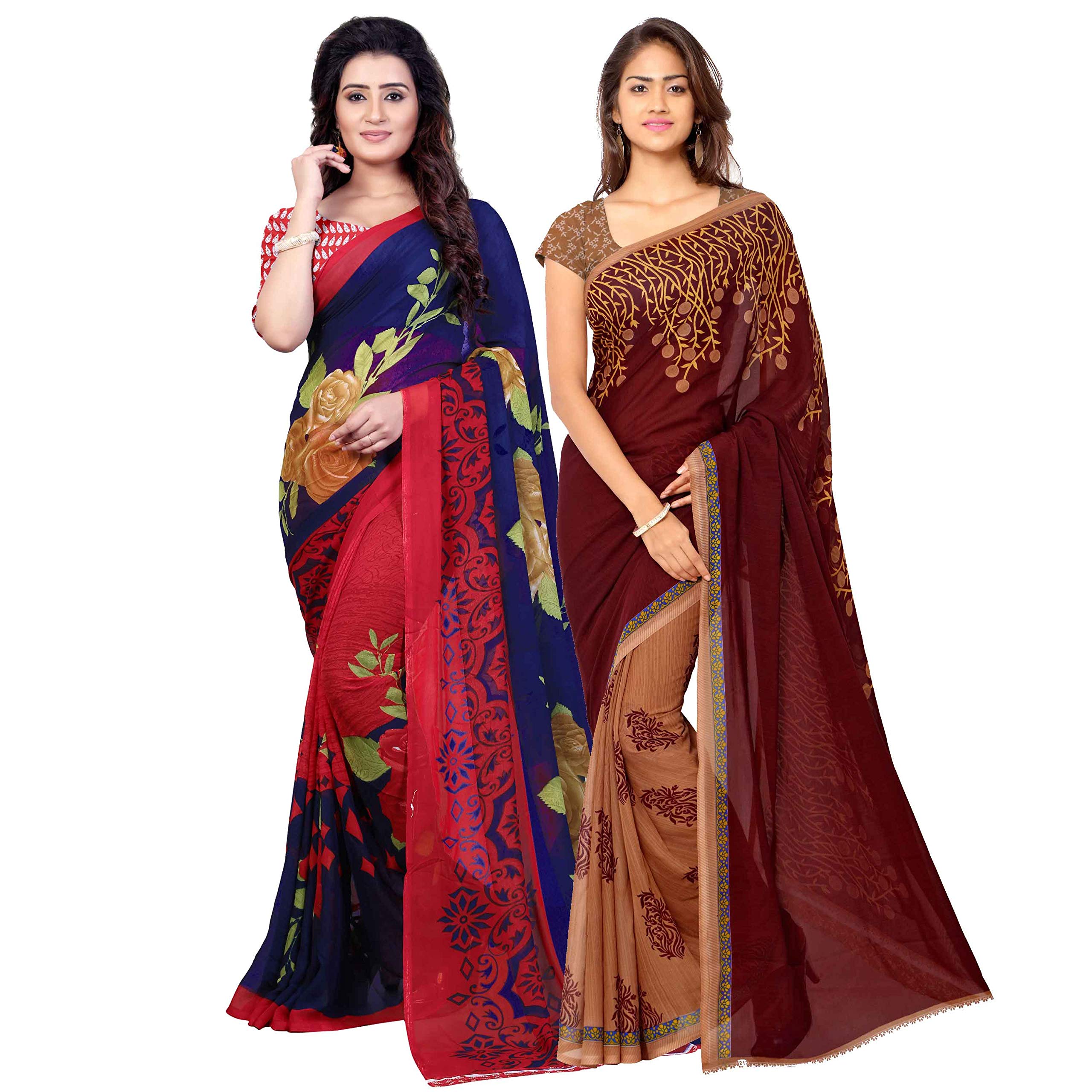 Kashvi sareesWomen's Georgette Saree With Blouse Piece (Pack Of 2) (Combo_1108_4_1336_Multi_One Size)