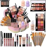 KARUIZI All in One Makeup Kit for Makeup storage bag 2X14 Colors Eyeshadow Palette Liquid Foundation Eyeliner Pencils Contouring Stick Lip Gloss Eyebrow Pencils 20Pcs Makeup Brushes etc For Women Girls Teens