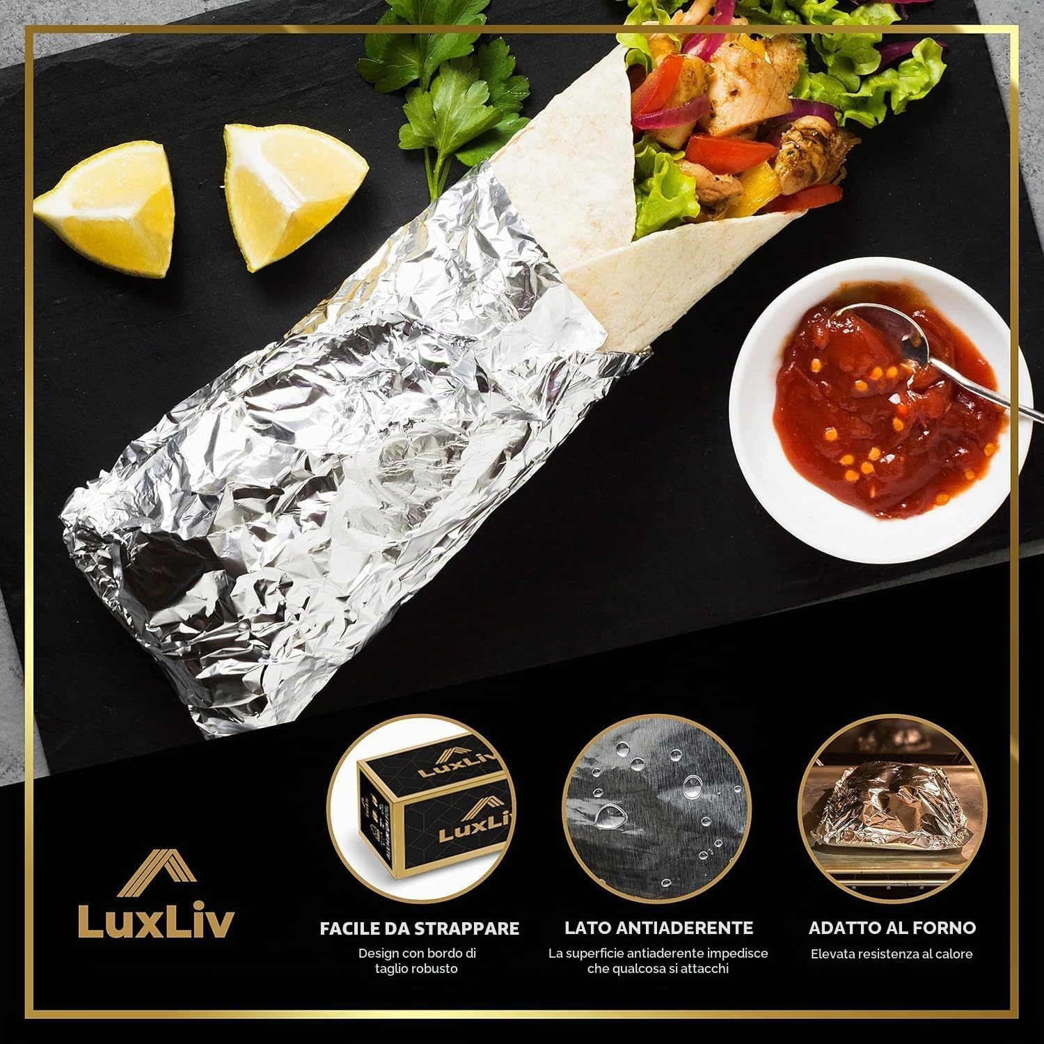 2 x Luxliv ® Extra Thick Heavy Duty 20 Micron foglio di alluminio da cucina - 322 sq ft, 164328 ft di lunghezza, 11,8” di larghezza, Premium foglio di latta pesante per uso intenso e versatile.