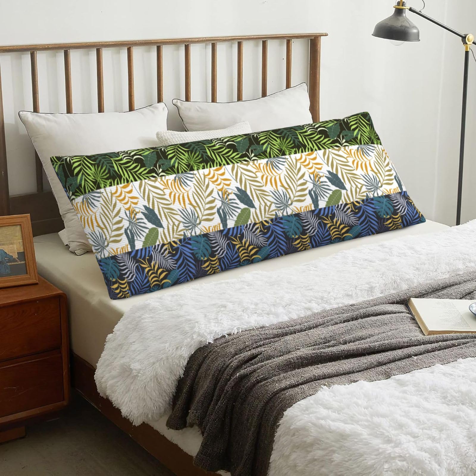 Three Tropical Leaves, Body Pillow Cover with Zipper,Long Body Pillowcase 20 x 60 in