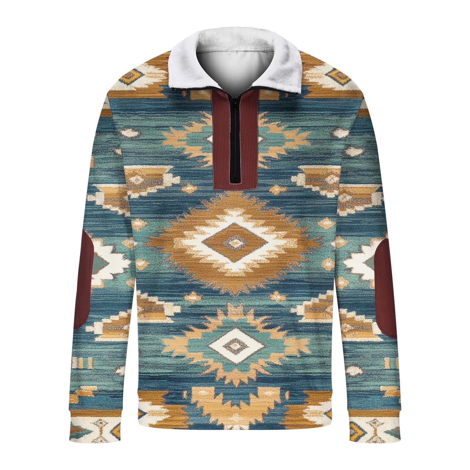 Sudadera Estilo Azteca Occidental con Cremallera Completa, sin Capucha, de Manga Larga, Estilo Informal, para Mujer
