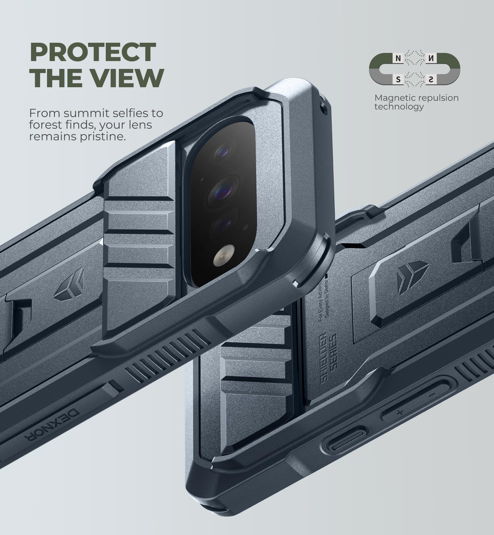Dexnor para Funda Google Pixel 11&11 Pro con Tapa Deslizante Cámara & 2 Marcos Delanteros & Protector de Pantalla Integrado & Soporte, Carcasa Protectora Integral a Prueba de Golpes Resistente - Azul