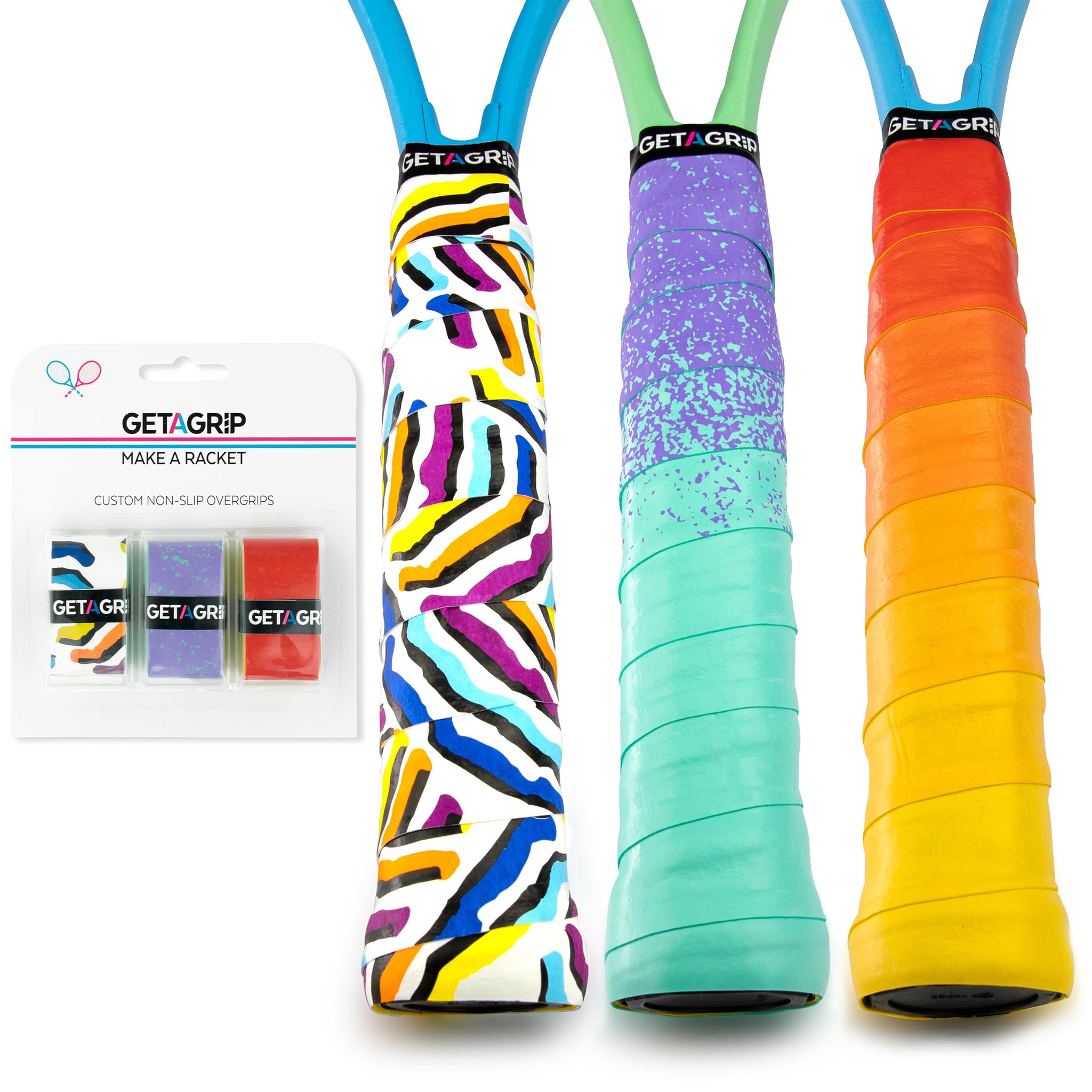 Get A Grip - Custom Tennis Racket Grip Tape - Anti-Slip/Quick-Drying Tennis Overgrips - Precut Badminton Racket Grip with Finishing Tape