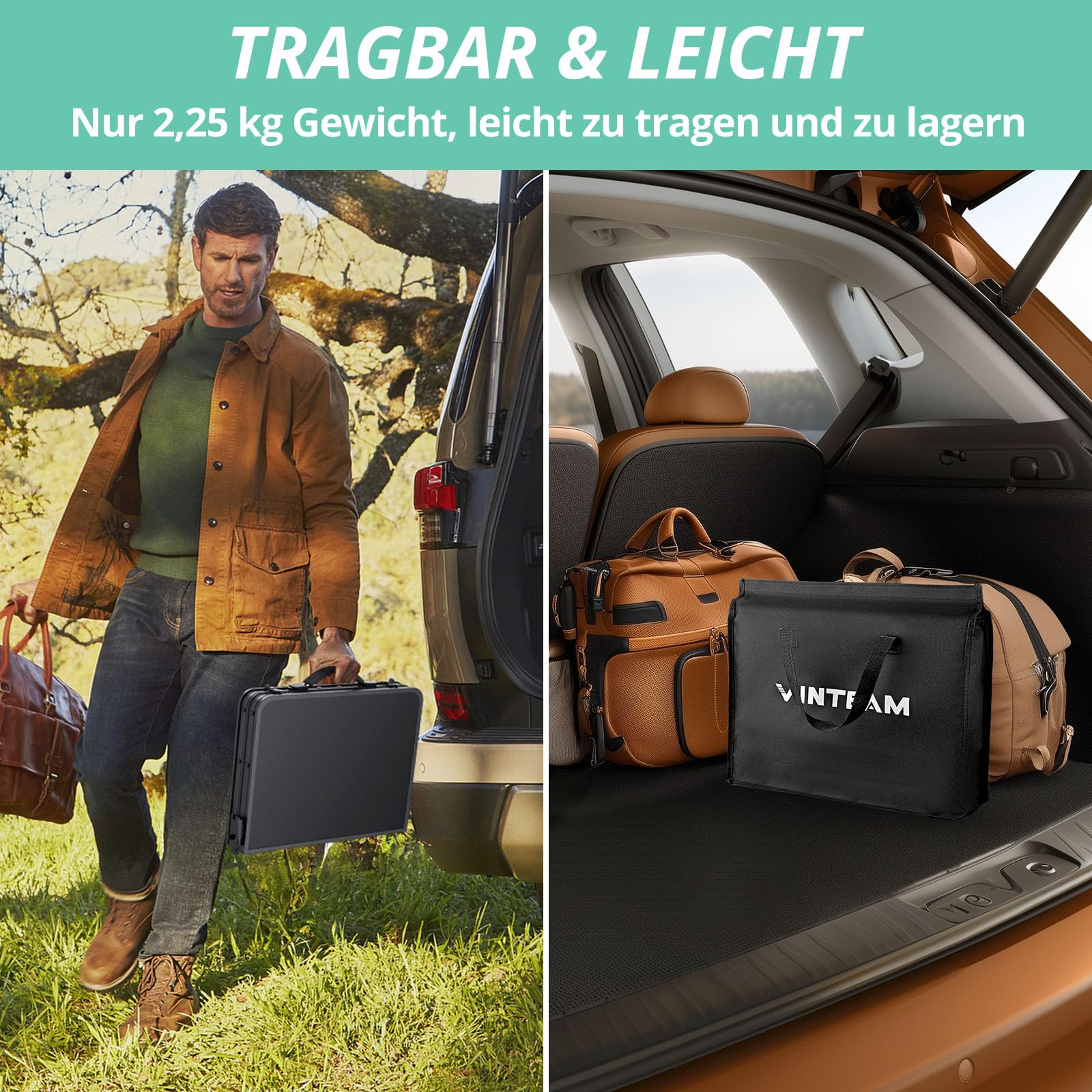 VINTEAM Campingtisch, 3-Fach höhenverstellbar, Leichter klappbarer Picknicktisch mit MDF-Platte, tragbarer Tisch für Grillabende, Picknicks, tragbarer Outdoor-Tisch, Kleiner Klapptisch - 58x40 cm