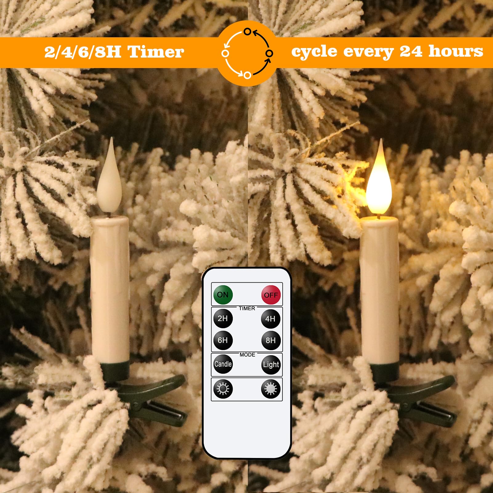 Eldnacele LED Christbaumkerzen kabellos mit Timer, Fernbedienung, 30er Set | Christbaumkerzen LED kabellos, Weihnachtsbaum Kerzen LED ohne Kabel, Baumkerzen mit Clip, flackernde Flamme, dimmbar, Weiß
