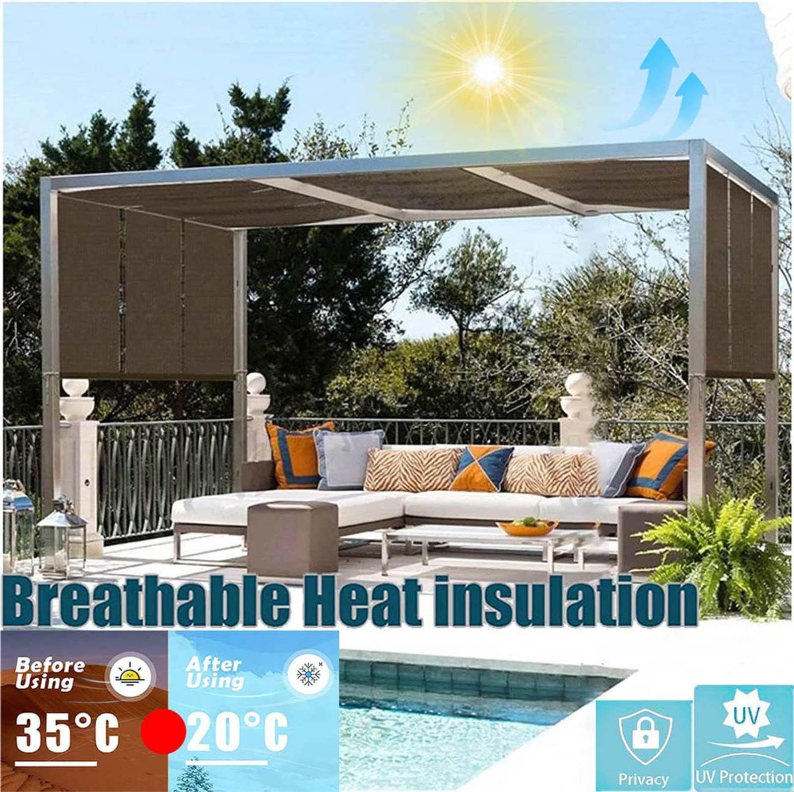 Tenda parasole impermeabile, protezione UV al 90%, copertura per la privacy, per balcone, terrazza, pergola e giardino, marrone, 5 x 7 m, baldacchino da esterno per un'ombra ottimale