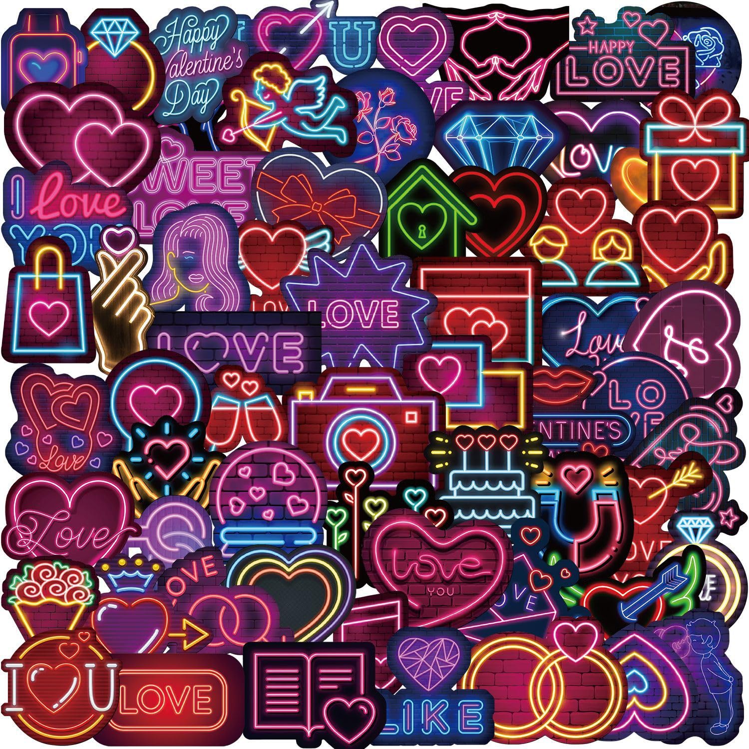 Vintage Cute Neon Stickers Pack, 200 PCS Cool Graffiti for Kids Teens Adult DIY Vinyl for Skateboard Water Bottle, Laptop - Image 2