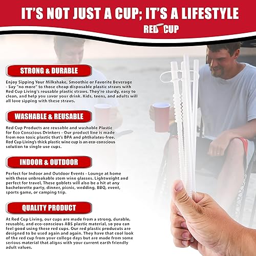 Miniatura 5 de Red Cup Living Pajitas reutilizables para bebidas frías y calientes, popotes de plástico para batidos de 32 onzas, juego de 4 unidades, ecológicos,