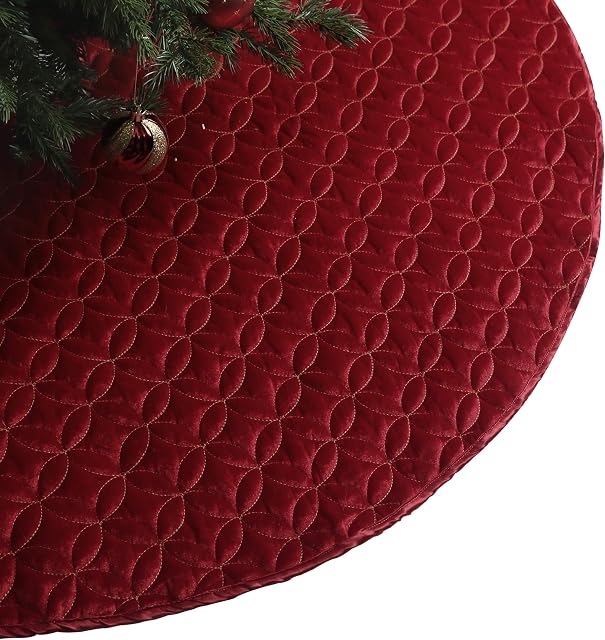 Valery Madelyn 36inch Large Christmas Tree Skirt, Luxury Red and Gold Embroidered Xmas Tree Mat Base Cover for Christmas Holiday Party Decorations