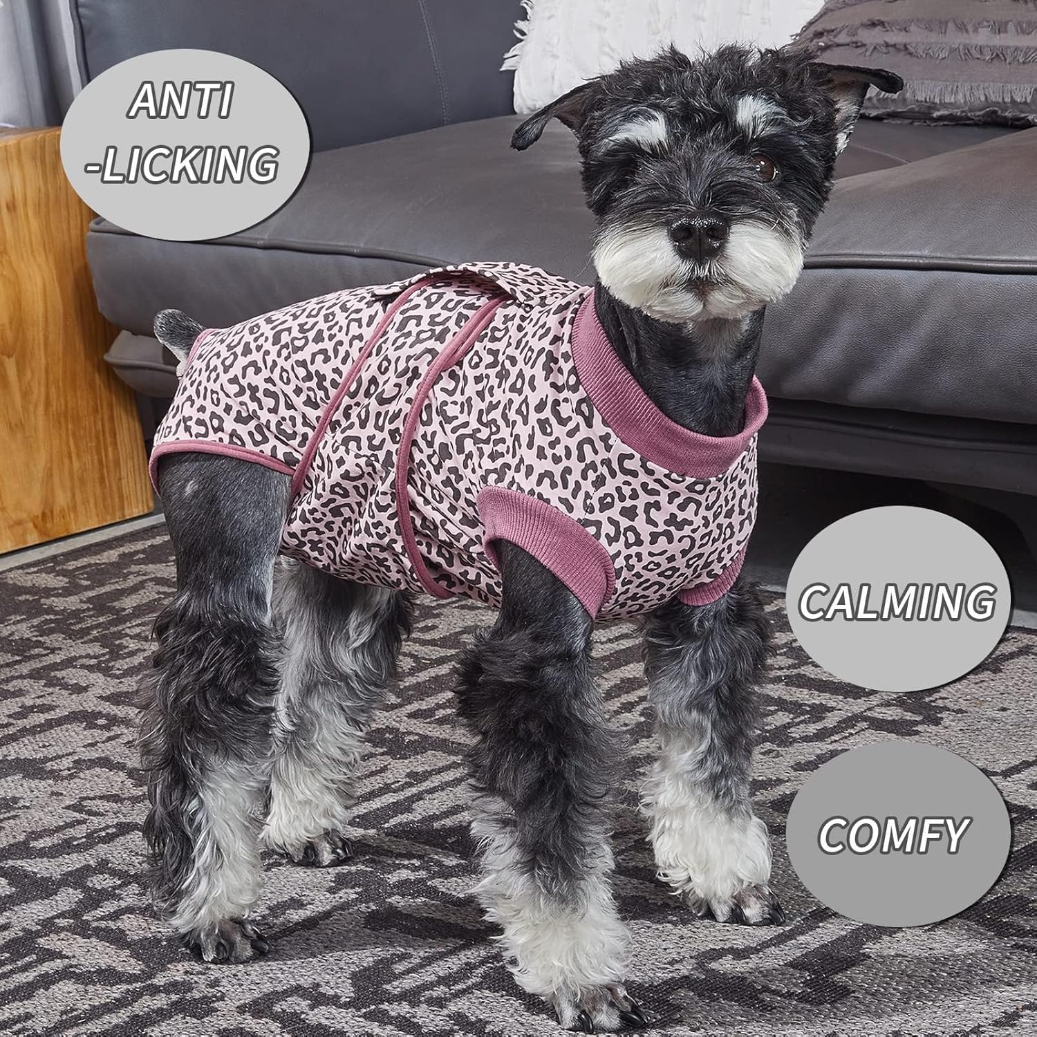 Jiupety Combinaison de convalescence réglable pour chien, pour plaie abdominale après une chirurgie, substitut de collier électrique, taille XL, motif léopard rose