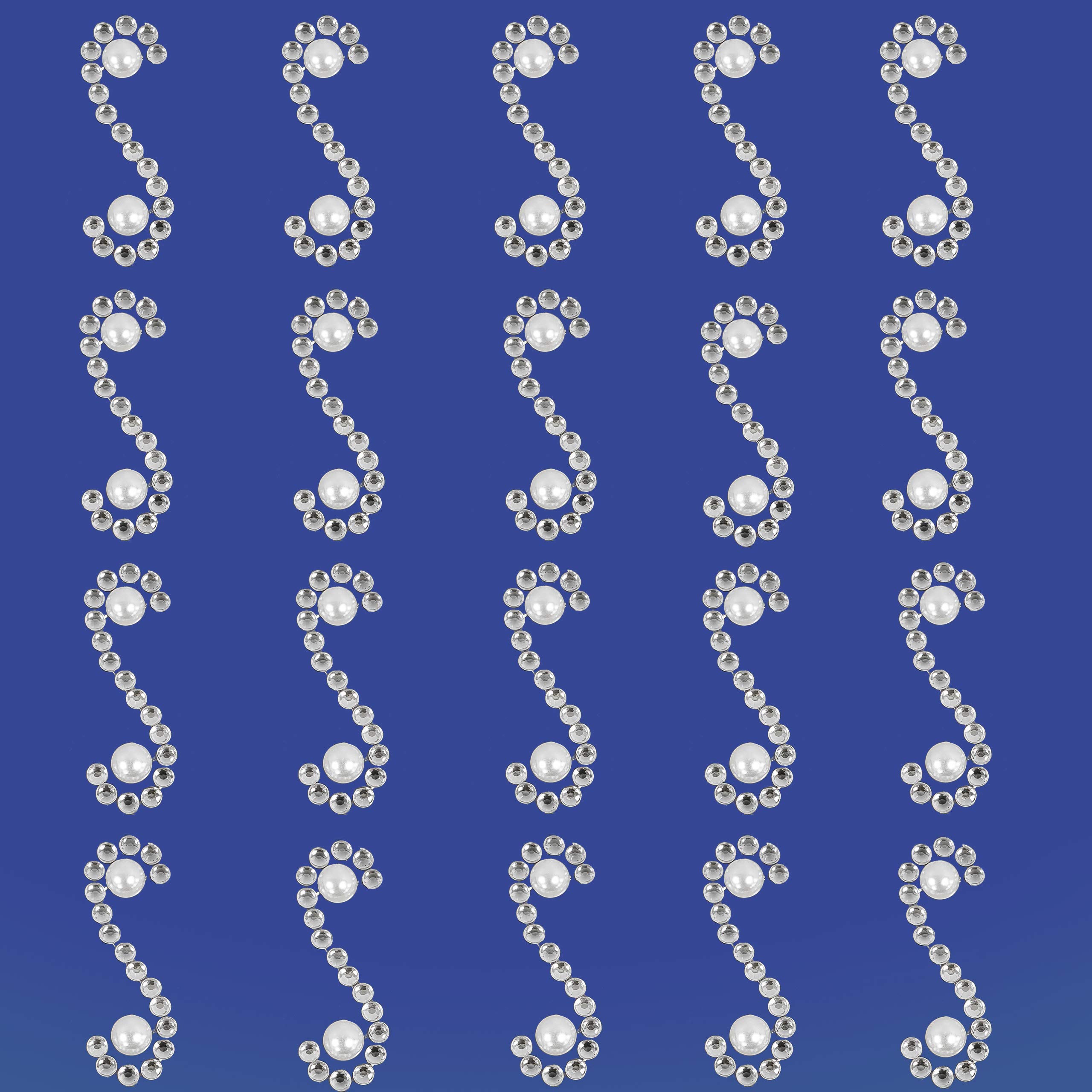Pebble Eleven Silver Self Adhesive Sticker Sheet – Assorted Designs (20Pc Diamond/Pearl Scroll 10Mm)