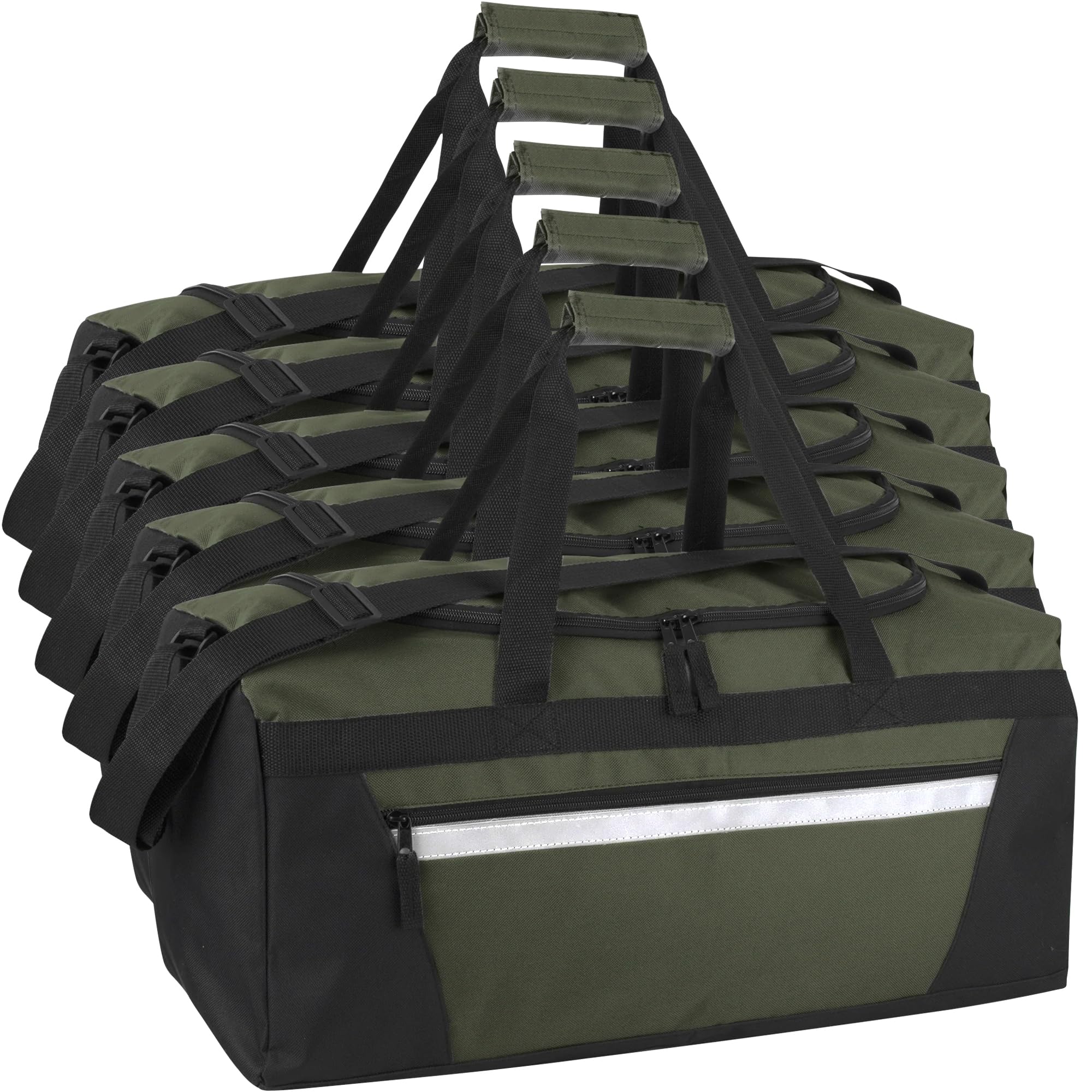 24 Pack Reflective Duffle Bags Bulk for Homeless Adults, Gym, Foster Kids Bulk Duffel Bags Wholesale (Olive Green Pack)