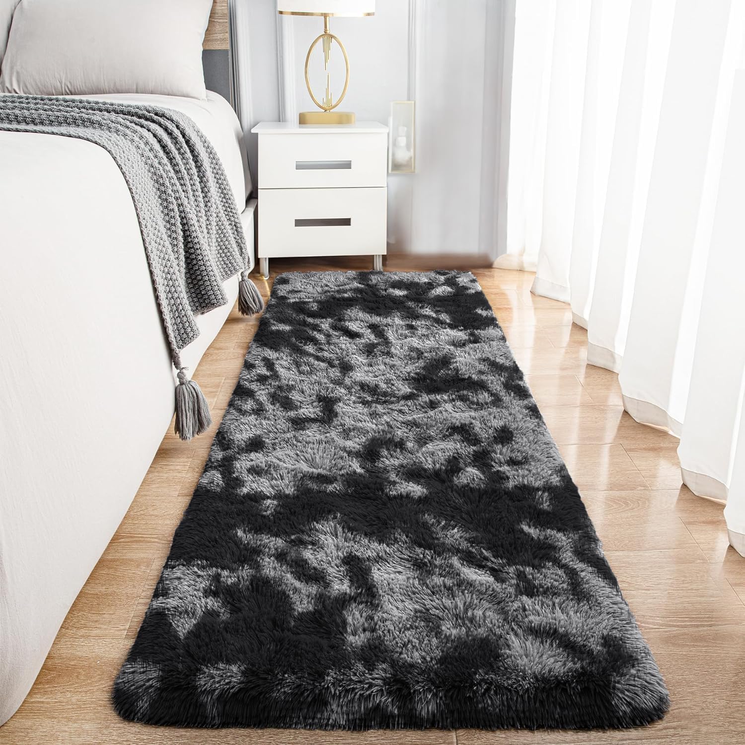 MOONLIGHT20015 Rugs Living Room, Fluffy Shaggy Area Rugs for Bedroom Dark Grey Hallway Runner Anti Slip