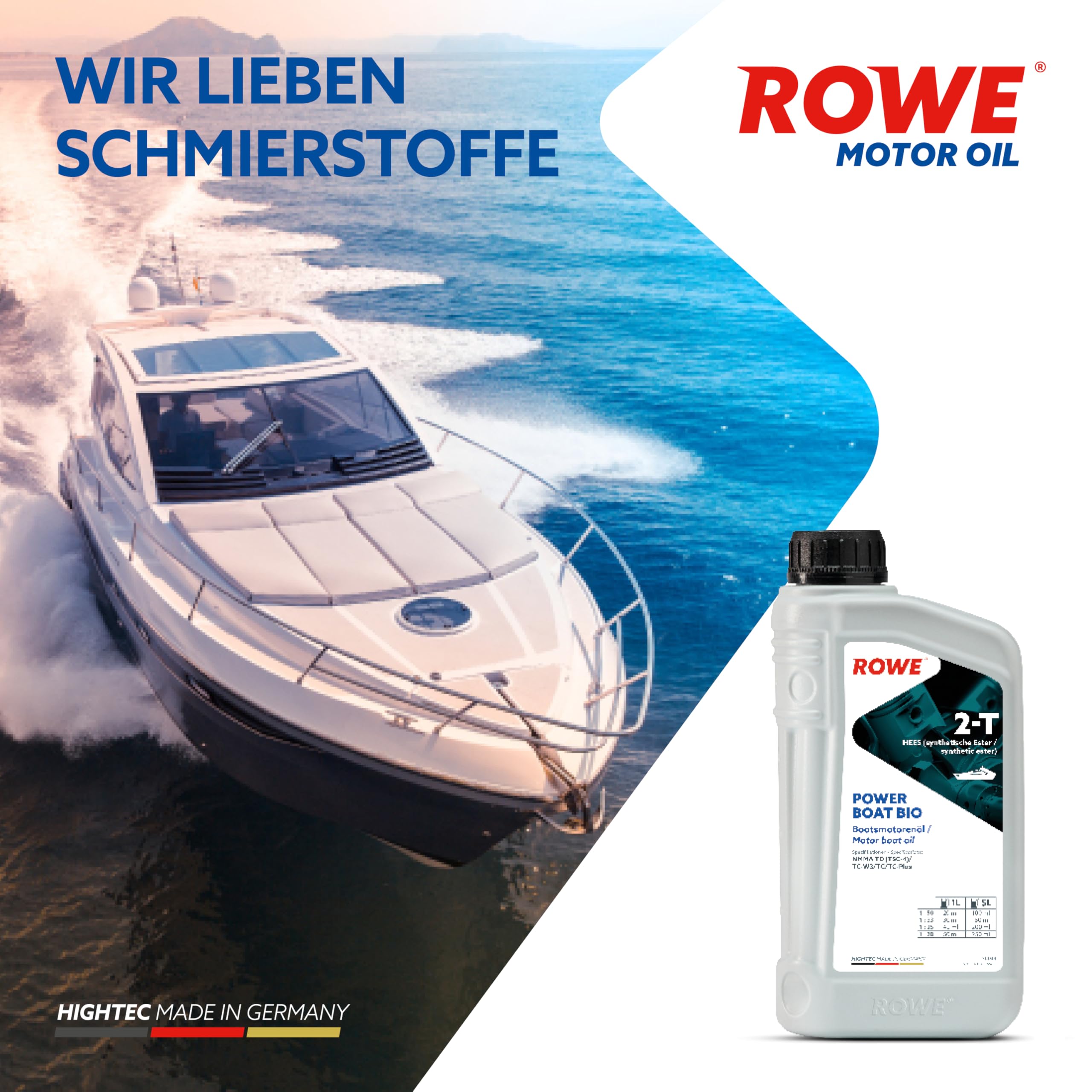 ROWE HIGHTEC POWER BOAT 2-T BIO - 1 Liter - Hochleistungs-2-Takt-Motorenöl für Außenbordmotoren - Art. Nr. 20034