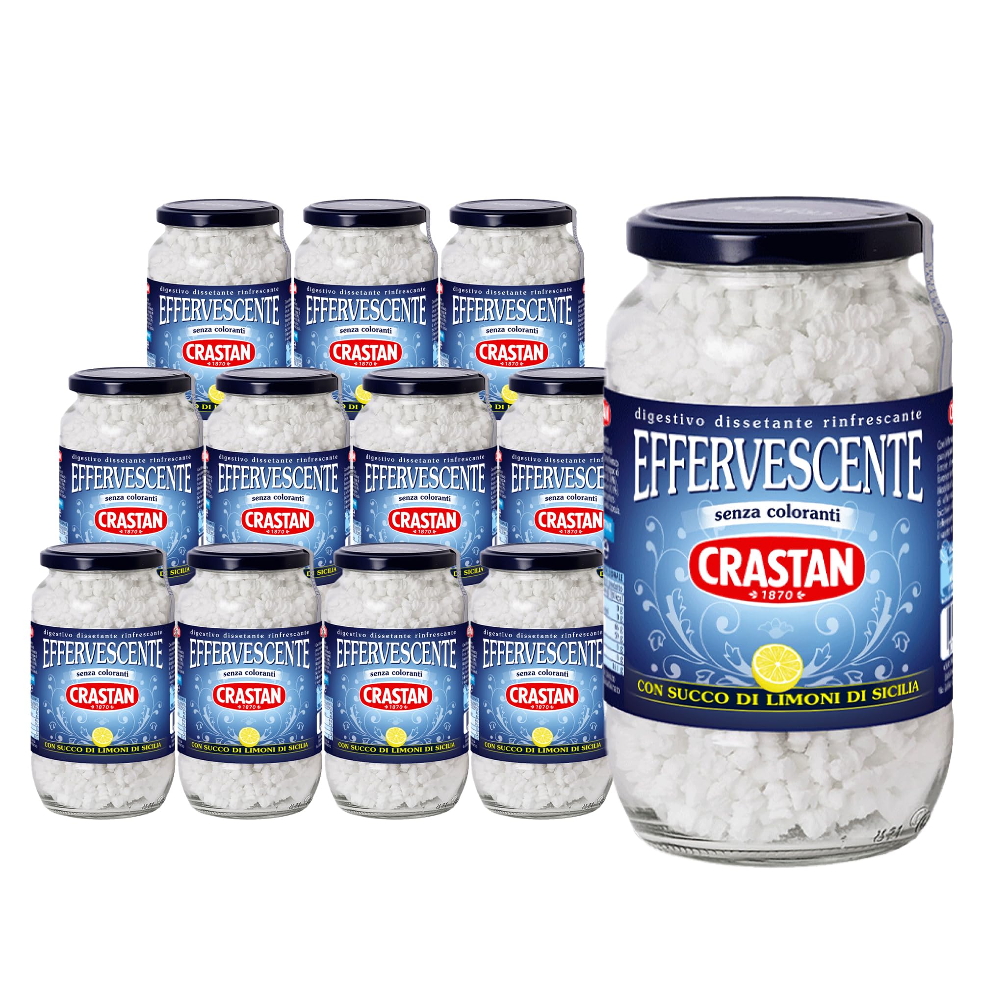 Crastan Preparato granulare per bevanda effervescente, con succo Limone - 12 vasetti da 250g [tot. 3kg]
