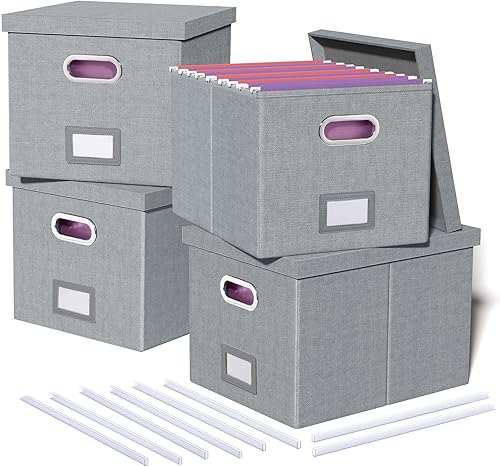 Vista 104 de Organizador de archivos en paquete de 2, caja archivadora portátil con tapa, compatible con carpetas tamaño carta/legal, organizador de documentos