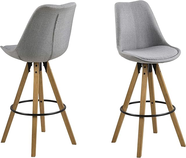 Amazon Brand - Movian Arendsee, Set of 2 Bar Stools, 55 x 48.5 x 111.5 cm (L x W x H), Light grey