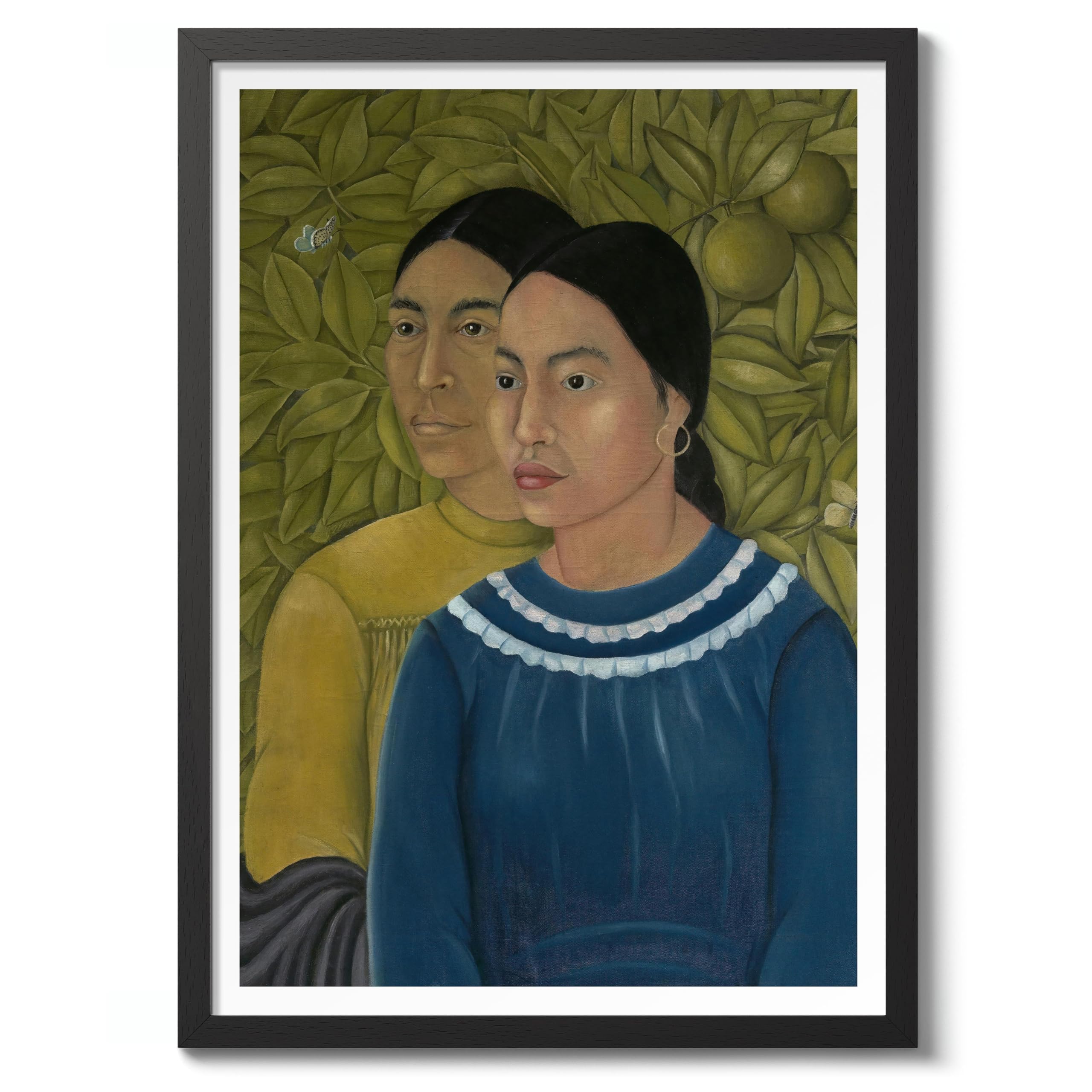 Two Women (Salvadora & Herminia) Frida Kahlo Poster, Classic Art Painting Print, Art Exhibition Neutral Wall Art, Vintage Minimalist Home Decor Picture, A5 (Black Frame) - 24.1x17.9cm