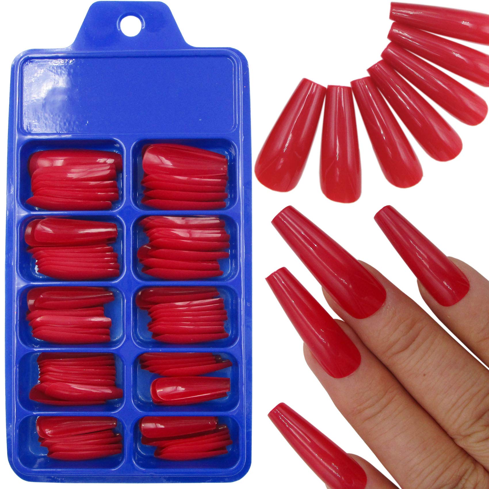 Amazon.com: 100pc Red Press on Nails Medium Coffin Fake Nails, Medium  Press-on Nail Coffin Acrylic Nails Press ons Nail Red False Nail Glossy  Ballerina Artificial Fingernail Full Cover Glue on Nail :