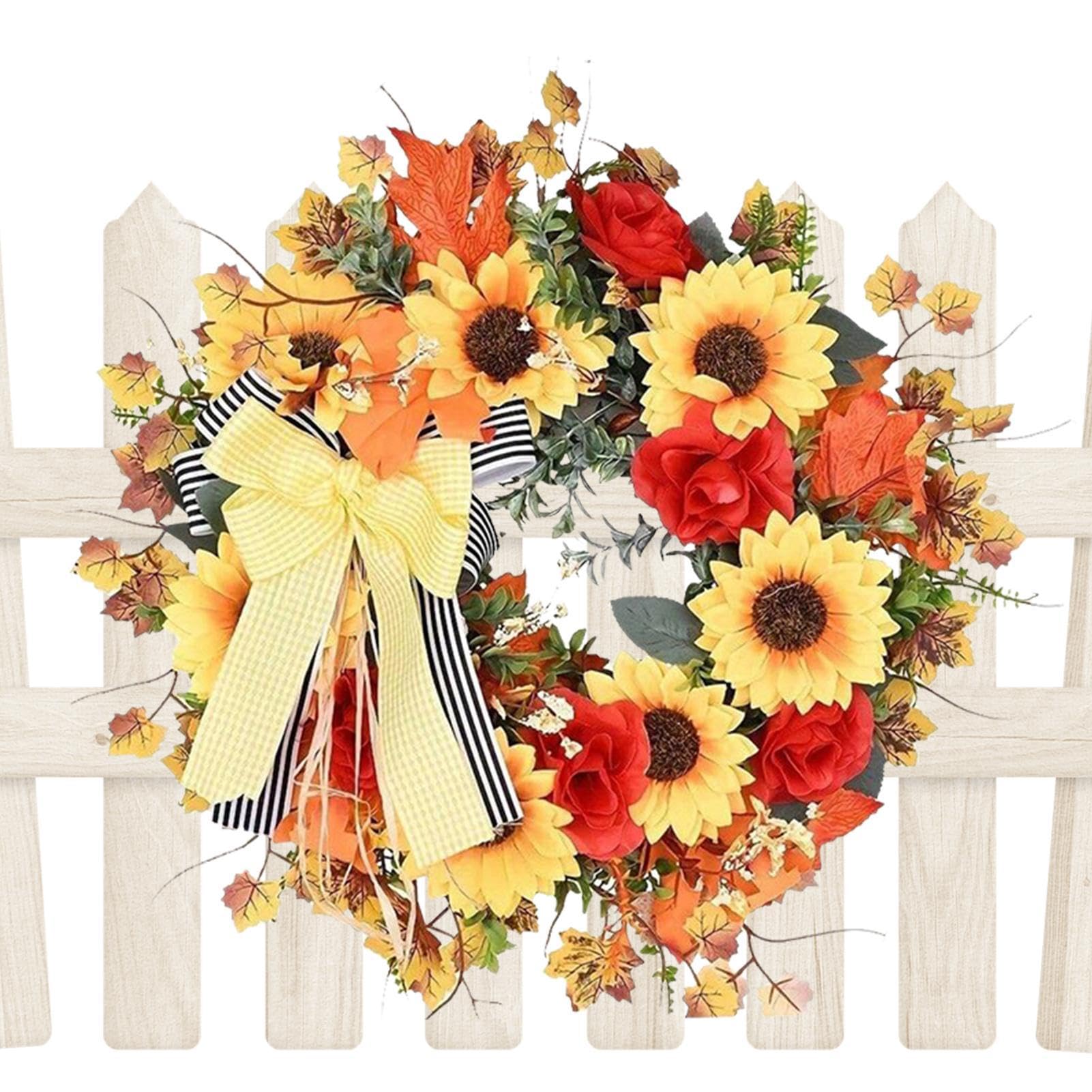 Ghirlanda Autunnale Artificiale Da 50 Cm, Con Zucca, Girasole E Foglie, Per Porta O Parete, Decorazione Halloween E Ringraziamento