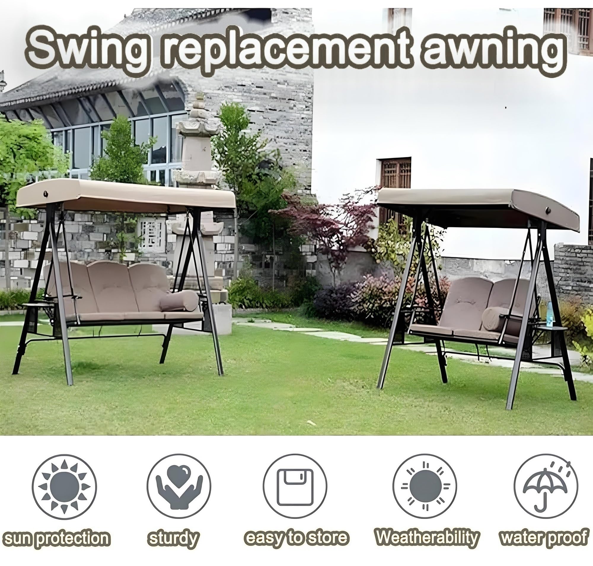 Toit de Remplacement for balancelle, Toit de Remplacement imperméable for hamac 2/3 Places, Housse for mobilier d'extérieur for Jardin, terrasse ou véranda(2 Seater:61.4x49inch)