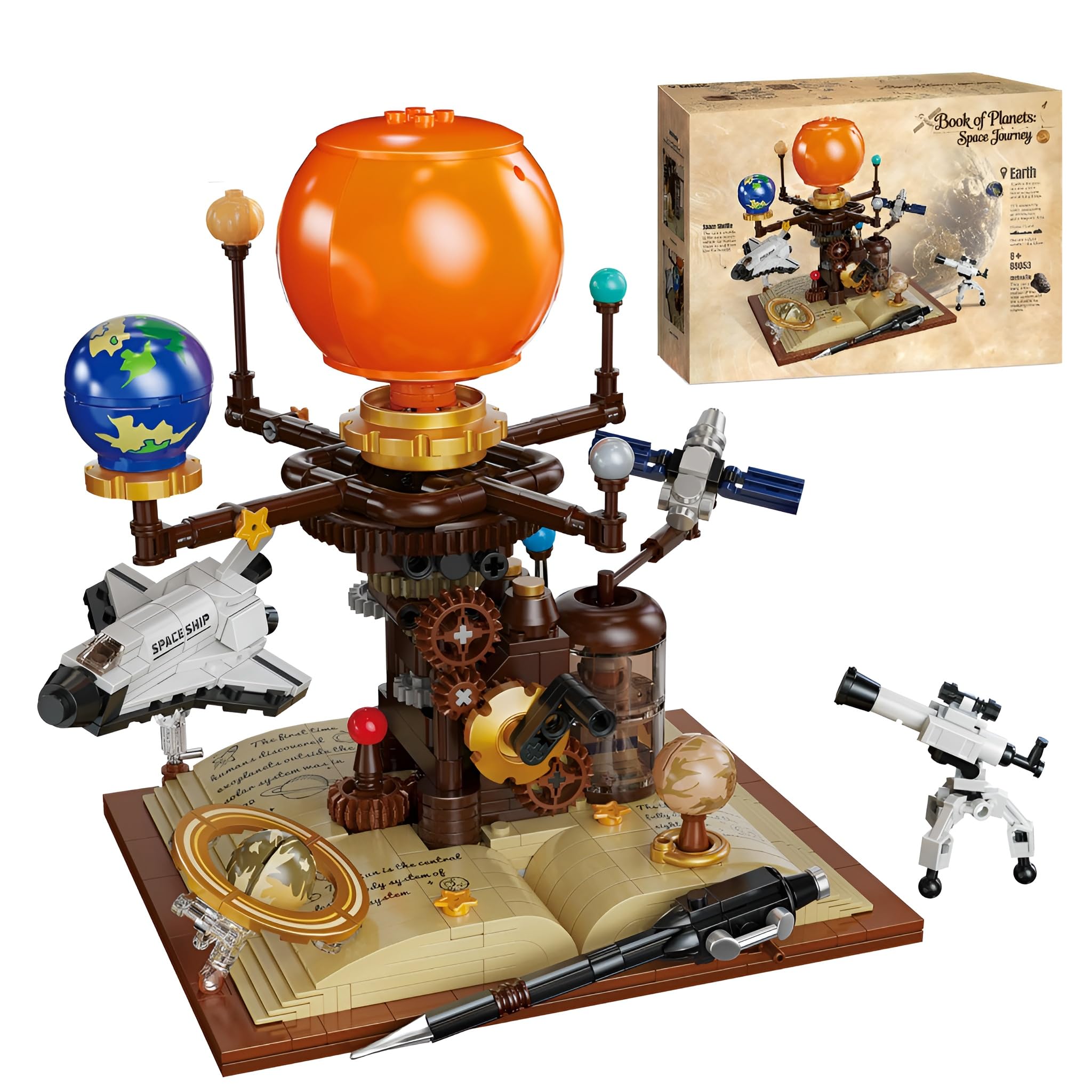 Planet Earth and Moon in Orbit Building Set - 672PCS Solar System Model with Book-Shaped Base, Rotating Astronomical Building Toy, Home Decor for Adult, Gift for Astronomy Enthusiasts, Child 14+