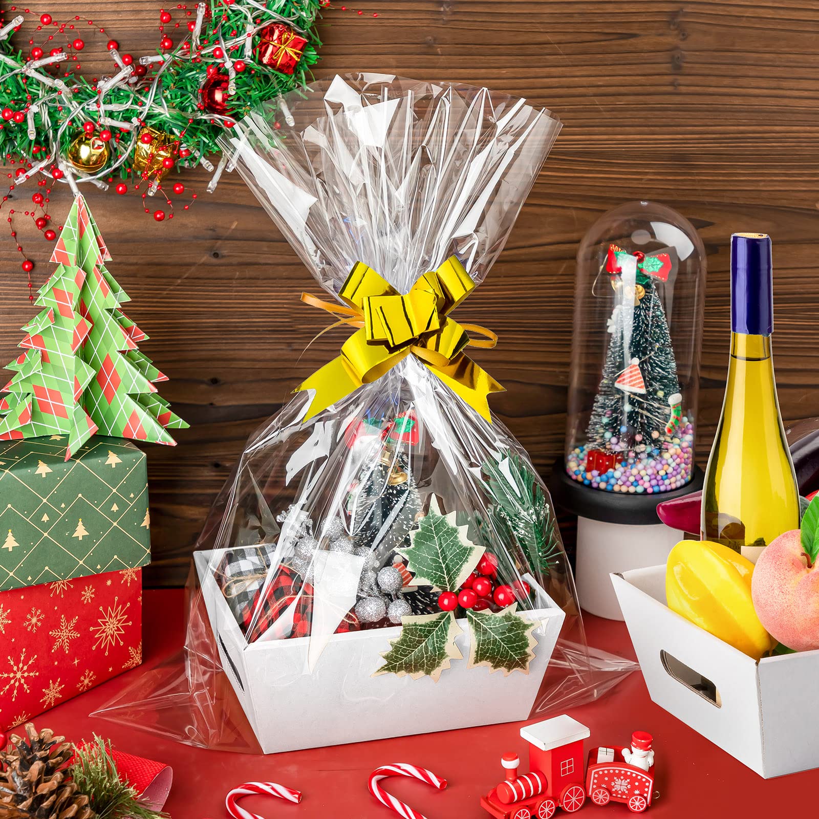 Juego de 74 cestas vacías de regalo, 20 cestas de regalo de cartón de 8 x 6 x 3 pulgadas, cestas vacías para regalos con asas, 30 bolsas y 24 lazos multicolor para fiestas, hogar, boda, cumpleaños,