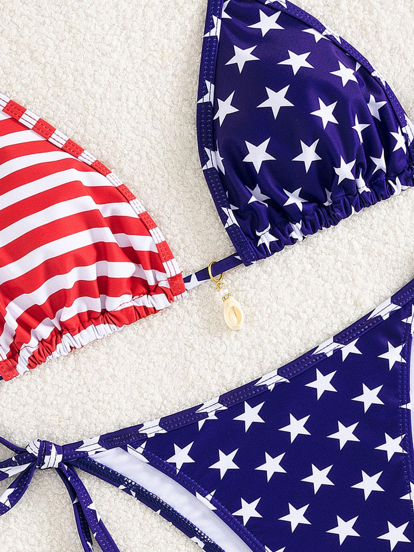 Tainehs Women's Sexy Halter Bikini Set Triangle Top String Swimwear Two Piece Swimsuits Cheeky Bathing Suit: American Flag Medium