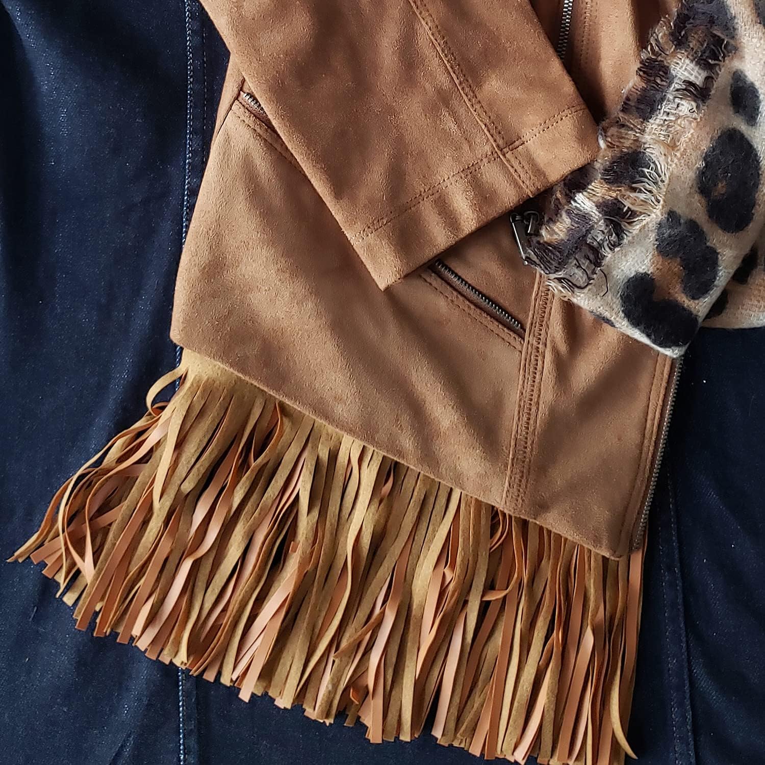 Trims by the Yard 12" Glossy Finish Vegan Leather Fringe Trim, Light Brown (Sold by the Yard)