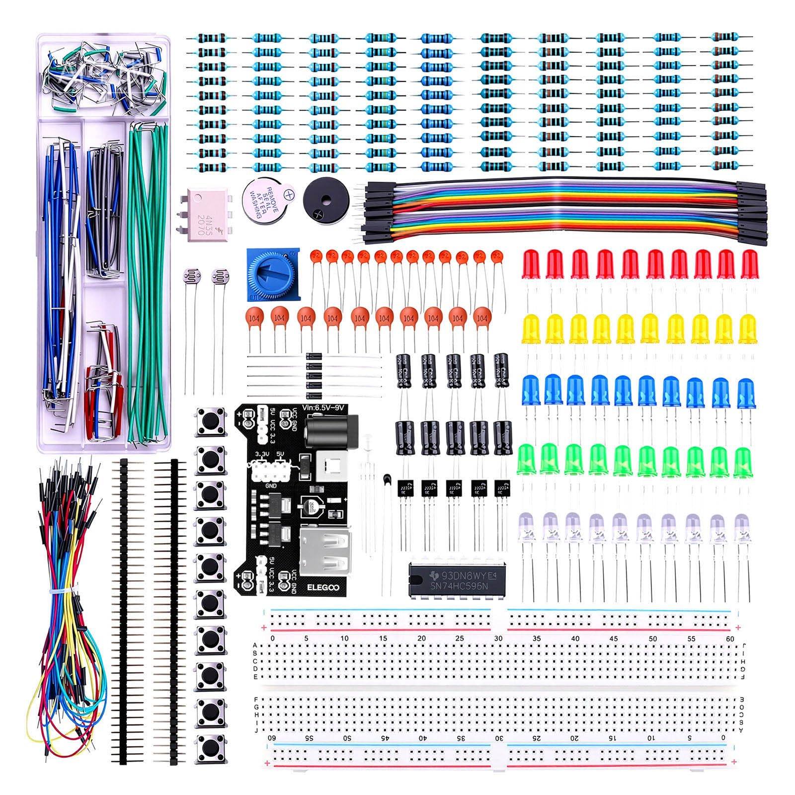 Upgraded Electronics Fun Kit w/Power Supply Module, Jumper Wire, Precision Potentiometer, 830 tie-Points Breadboard Compatible with Arduino, STM32