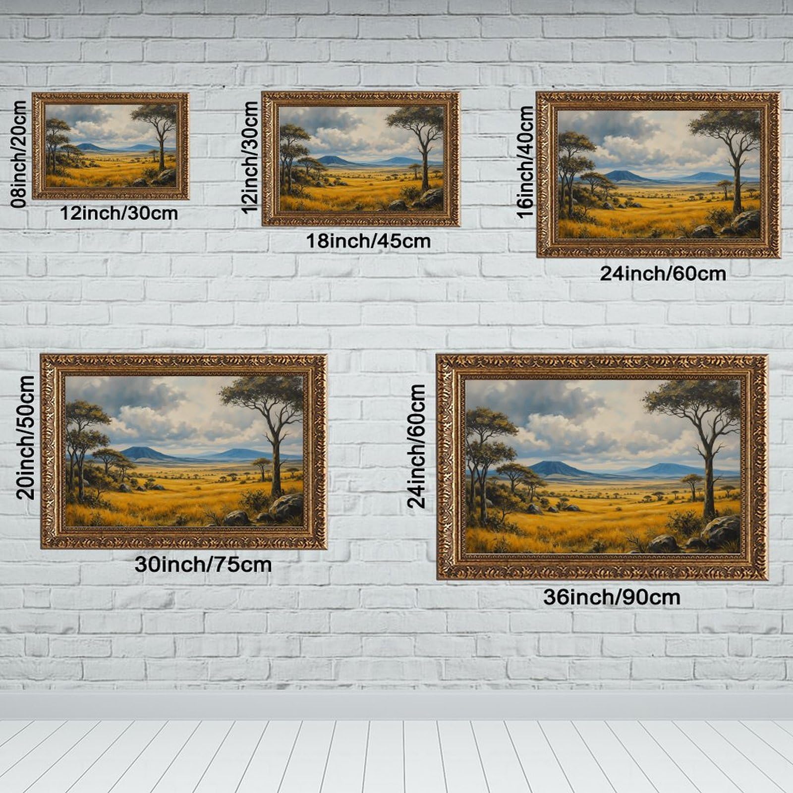 Mnyuein Póster de paisaje pastoral de la naturaleza, 7 lienzos, decoración de pared, pinturas para sala de estar, dormitorio, marco dorado retro, 12 pulgadas de largo x 18 pulgadas de ancho