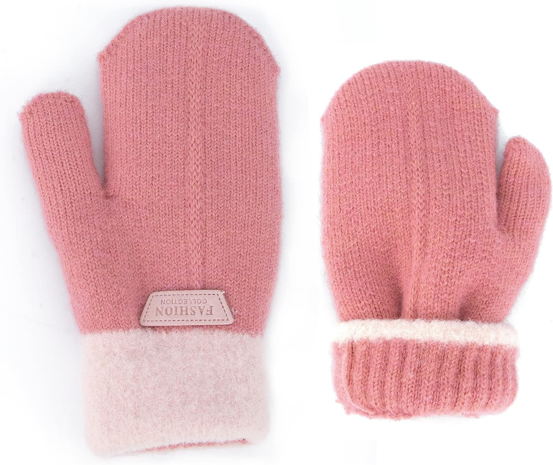 Kids Double Layer Warm Knit Mittens Girls Boys Winter Outdoor Gloves for 3-7 Years