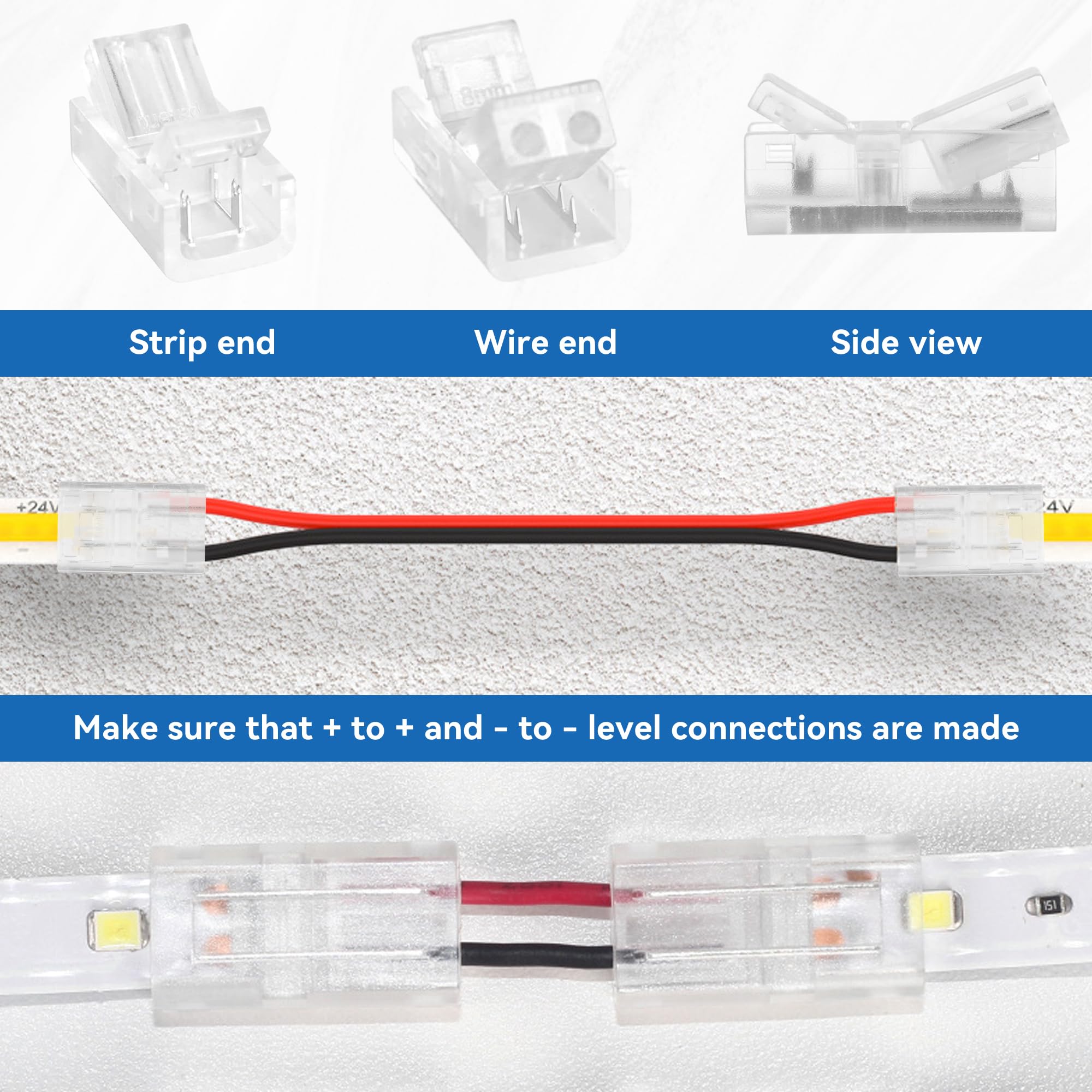 10 sztuk 2 pinów 8 mm COB LED łącznik LED Strip Connector łącznik 2-biegunowy LED bezlutowy łącznik taśmowy 2Pin kabel łączący do taśm LED Stripes Adapter 5 V 12 V 24 V