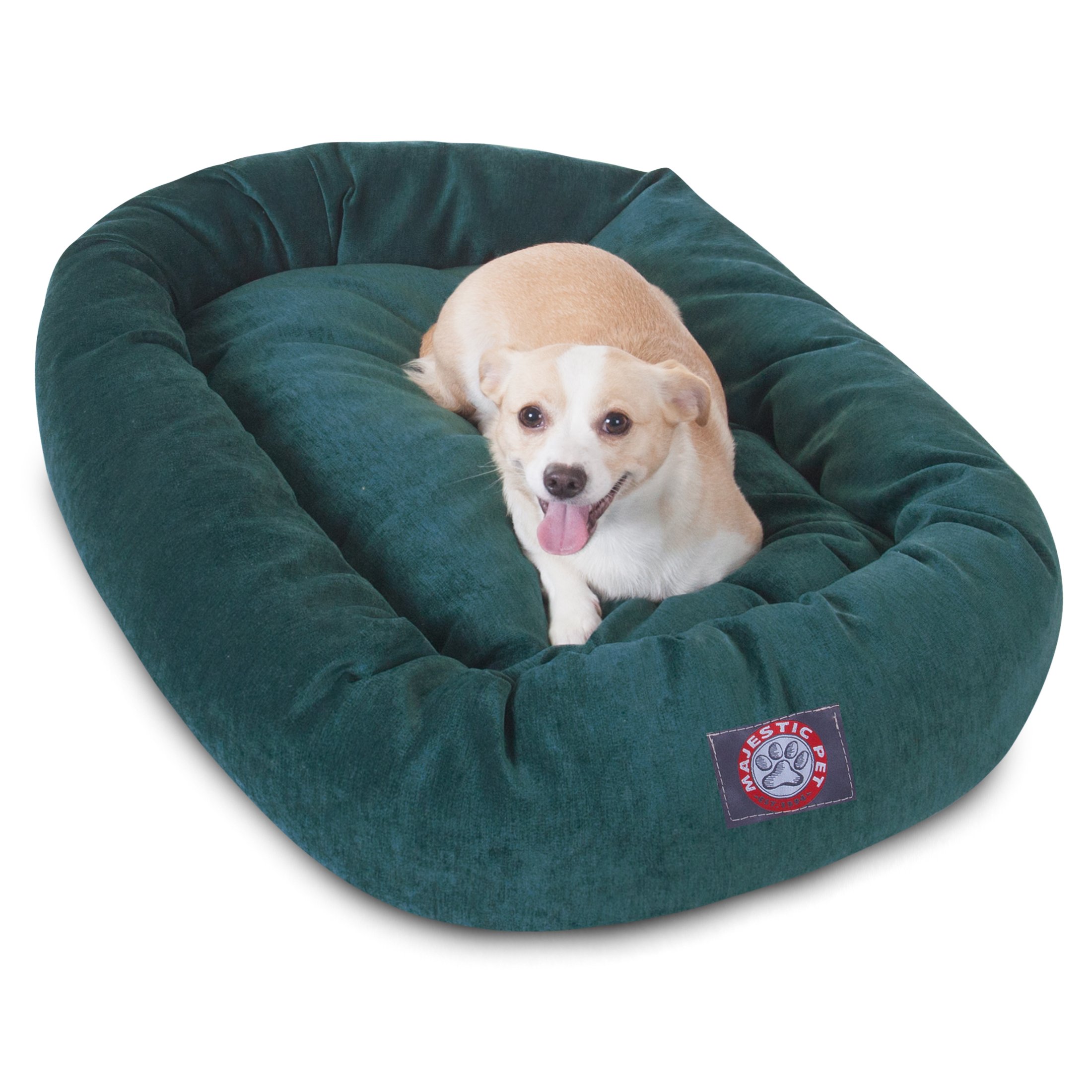 Majestic Pet 32 Inch Micro Velvet Calming Dog Bed Washable – Cozy Soft Round Dog Bed with Spine for Head Support - Fluffy Donut Puppy Mat 32x23x7 (