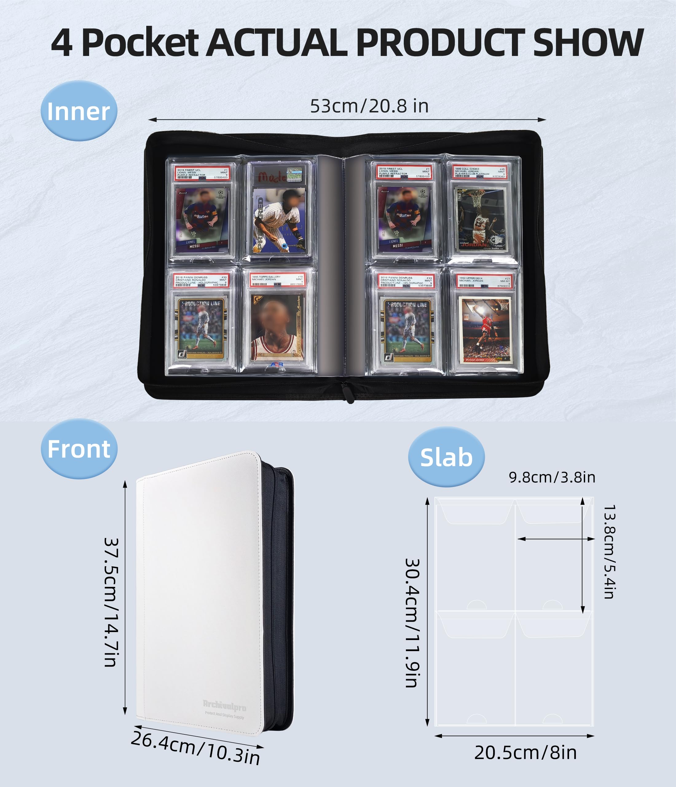 Archivalpro Graded Card Binder, Holds 40 Graded Cards, 4-Pocket Slab Binder for PSA SGC BGS PU Leather Graded Card Storage Binder Display Album(White,40 Pockets) - Image 4