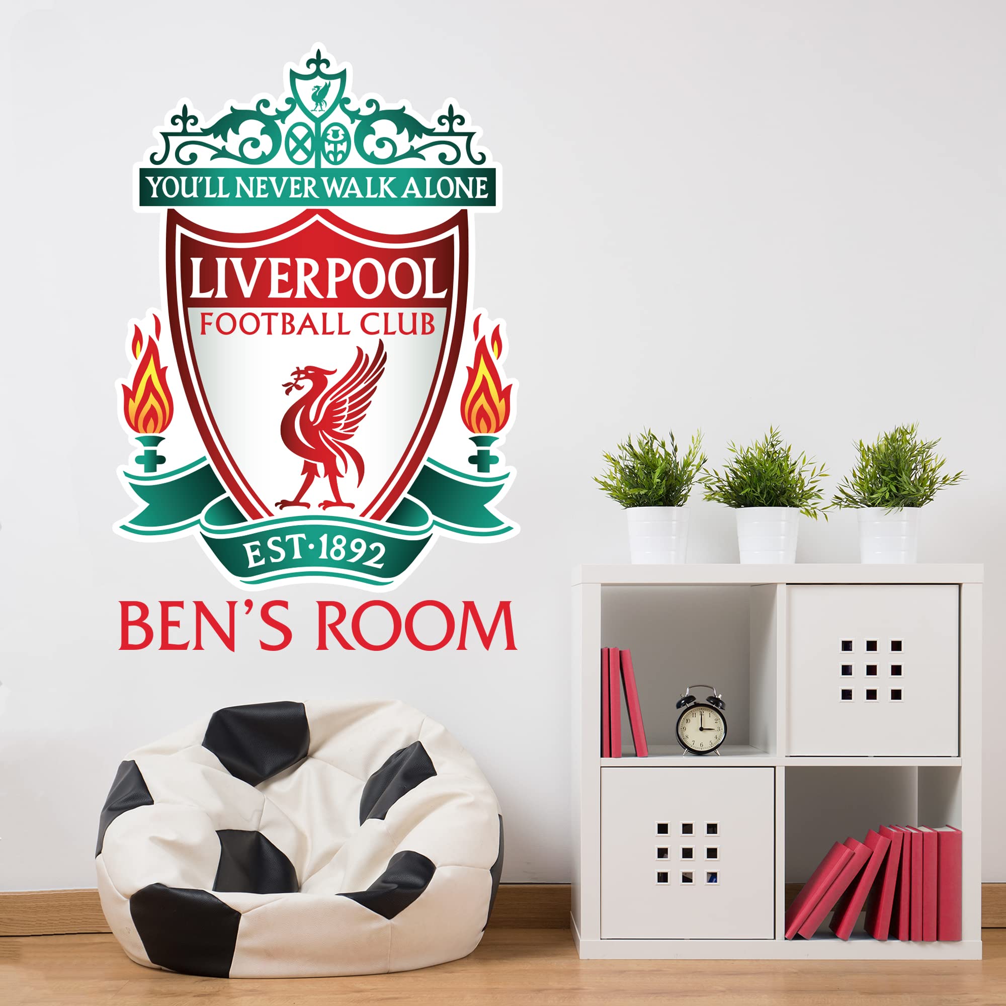 Liverpool FC Wall Sticker - Crest & Personalised Name Wall Decal Football Art Mural (120cm Height x 80cm Width)