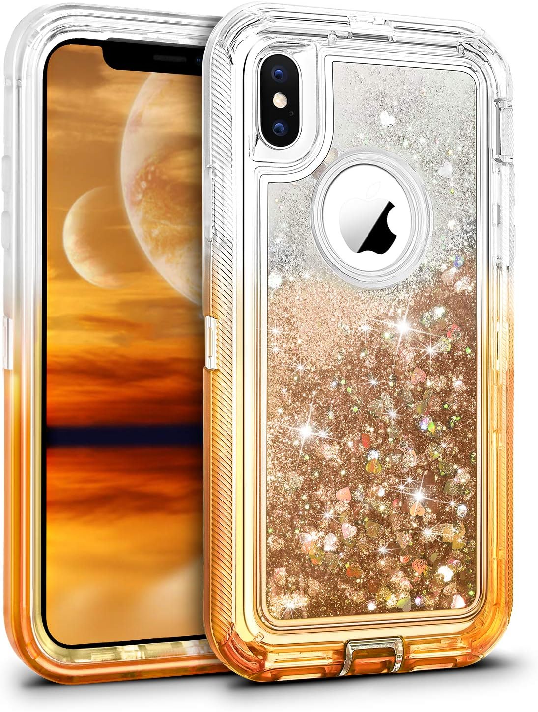 WESADN Compatible with iPhone 12 Pro Case iPhone 12 Case for Women Girls Glitter Cute Protective Shockproof Sparkle Bling Cover Compatible with iPhone 12 iPhone 12 Pro,Gradient Gold