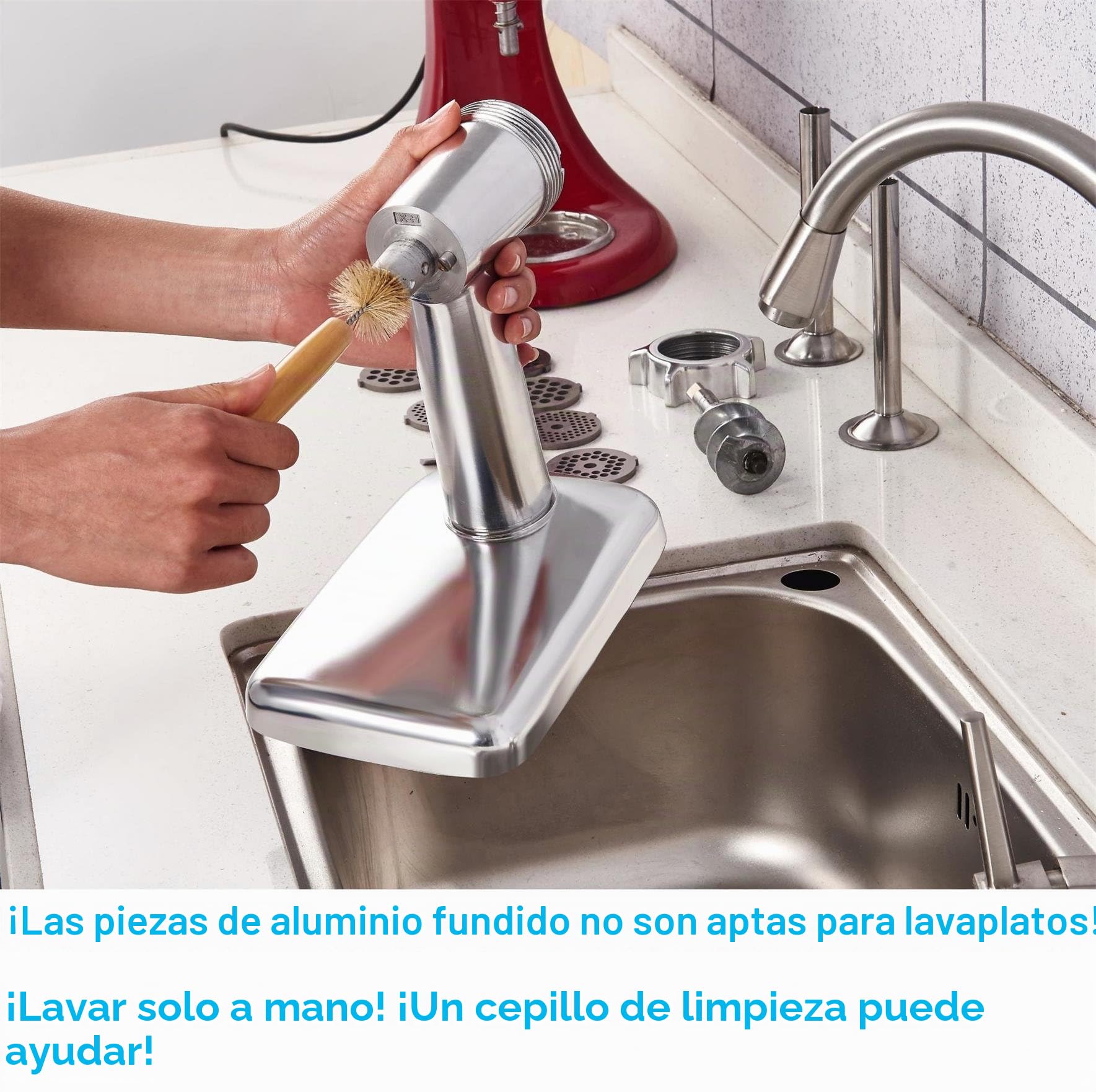 GVODE Accesorio picadora de carne para Kitchenaid robot de cocina, incluye 3 cuernos para rellenar salchichas,Accesorios picadora de carne para KitchenAid