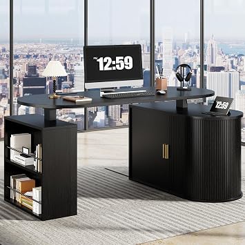 HSH Electric Standing Desk with Storage Cabinet Black 60" Home Office Desks