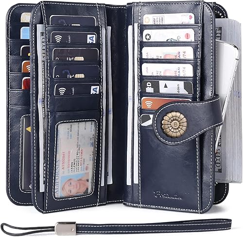 Miniatura 2 de BOSTANTEN Cartera de cuero genuino para mujer, de gran capacidad, cartera de mano, tarjetero con bloqueo RFID